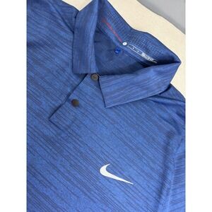 Tiger Woods Collection Nike Dri Fit Polo Golf Shirt Mens Blue/Blk L Snap (e8)
